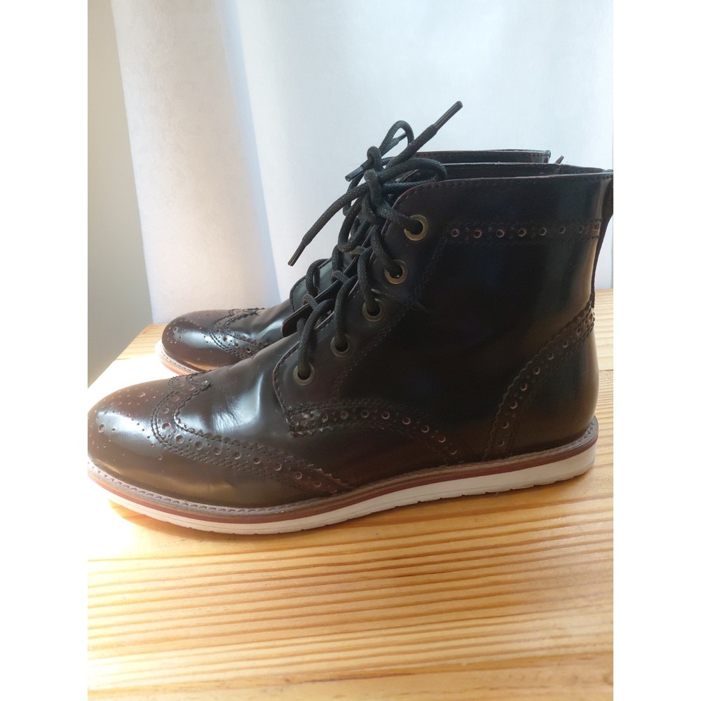 Crevo Men's Wingtip Brogue Boots Sz 9.5 Oxblood Burnished Leather Lace Up Ankle - Picture 4 of 7